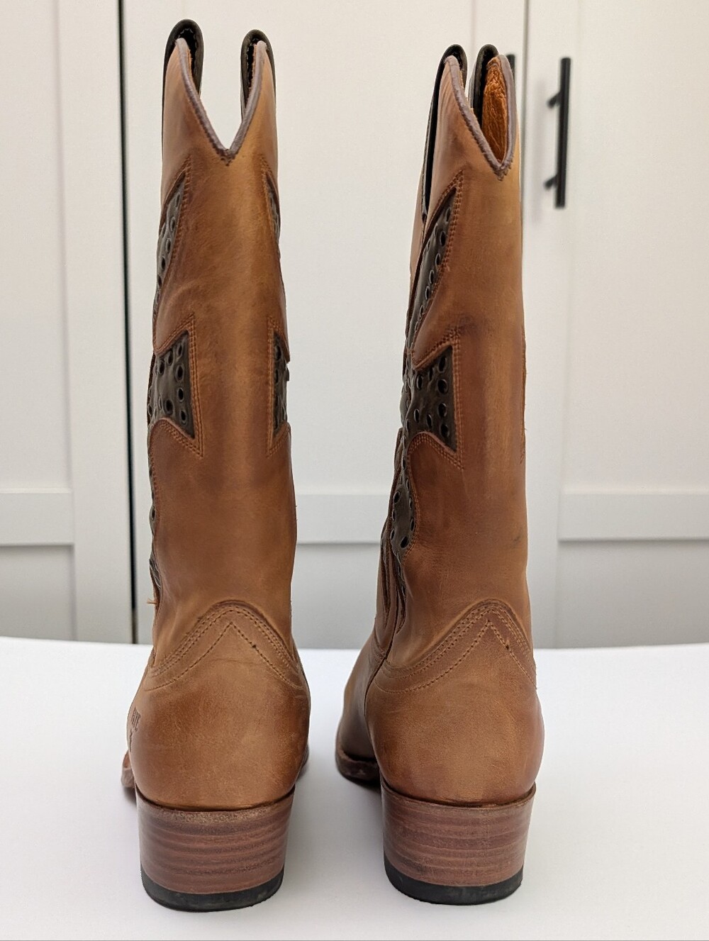 Frye Daisy Duke Studded Cowboy Boots Women's 8.5 Goodyear Welt Brown - Picture 4 of 12